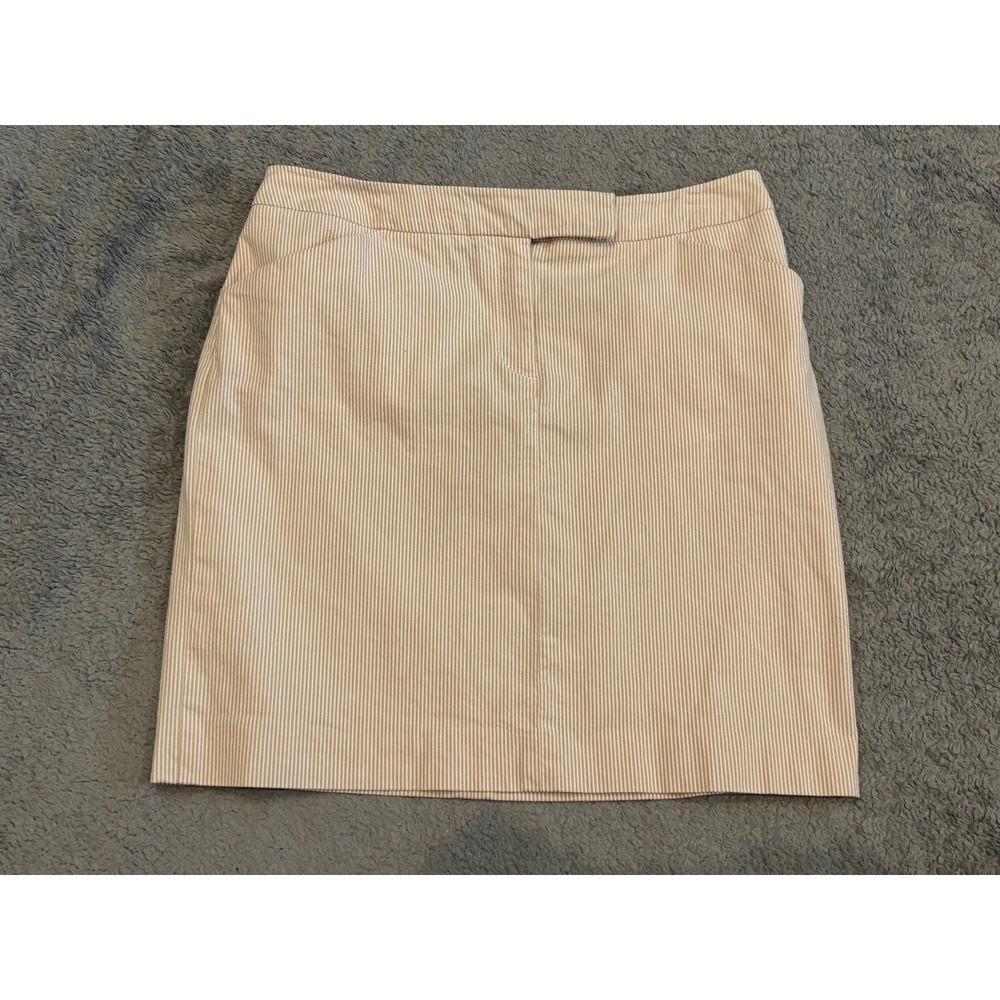 Jones New York Seersucker Skirt Size 8 Beige White Striped Stretch City Girl